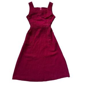 VTG Micro Corduroy Burgundy Dress Square Neck Knee Length Pockets With Tie